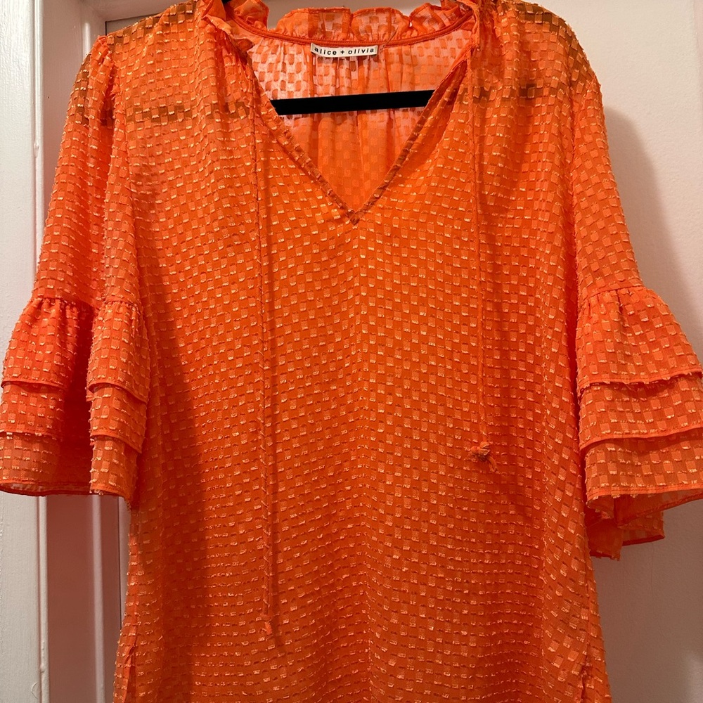 Alice + Olivia Orange Ruffle Sleeve Top